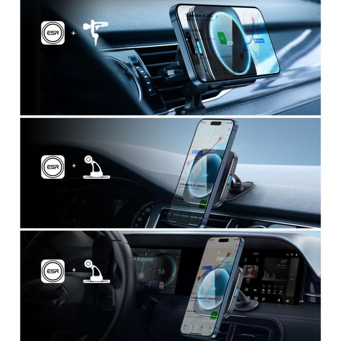 Bild 5, ESR ESR 15W Qi2 MagSafe Billaddare HaloLock Svart