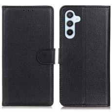  Samsung Galaxy S24 FE Fodral Litchi L&auml;der Svart