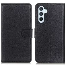  Samsung Galaxy S24 FE Fodral Litchi L&auml;der Svart