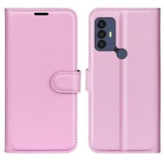  TCL 305 (2022) Fodral Litchi L&auml;der Ljus Rosa