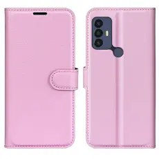  TCL 305 (2022) Fodral Litchi L&auml;der Ljus Rosa