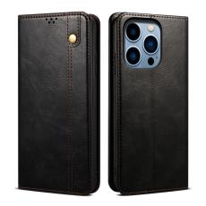  iPhone 15 Pro Fodral Oil Wax L&auml;der Svart