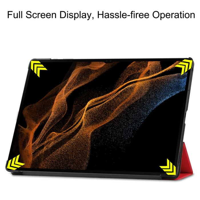 Bild 3,  Samsung Galaxy Tab S9 Ultra Fodral Tri-Fold Läder Röd