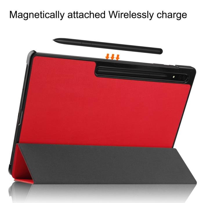Bild 4,  Samsung Galaxy Tab S9 Ultra Fodral Tri-Fold Läder Röd