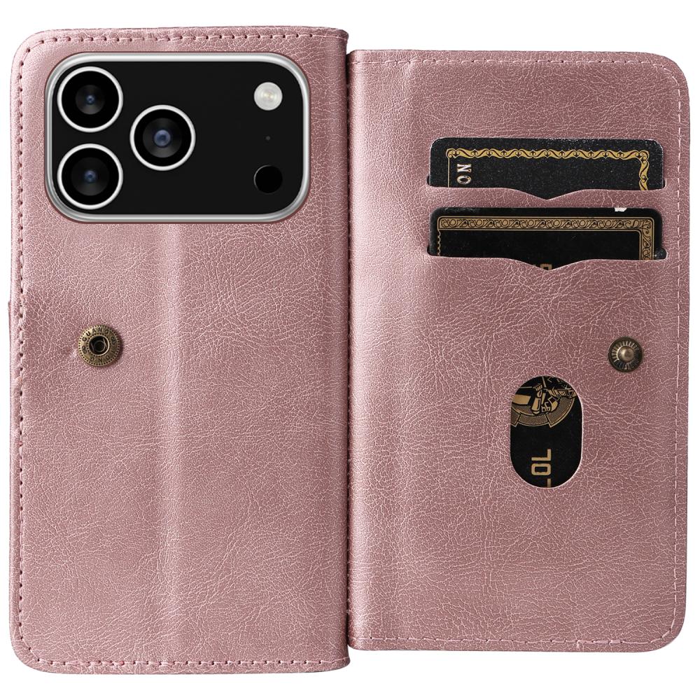  iPhone 17 Pro Fodral Multifunktionellt Läder Roséguld