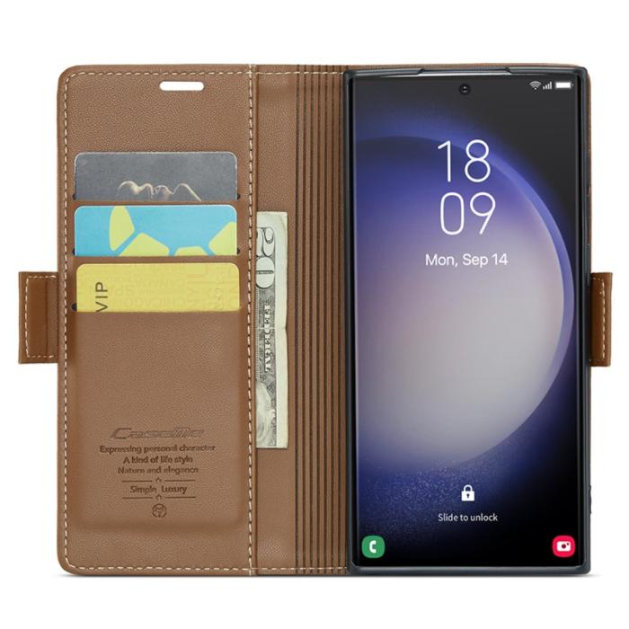 Bild 2, CASEME CASEME Galaxy S24 Ultra Fodral Slim Litchi Läder Brun