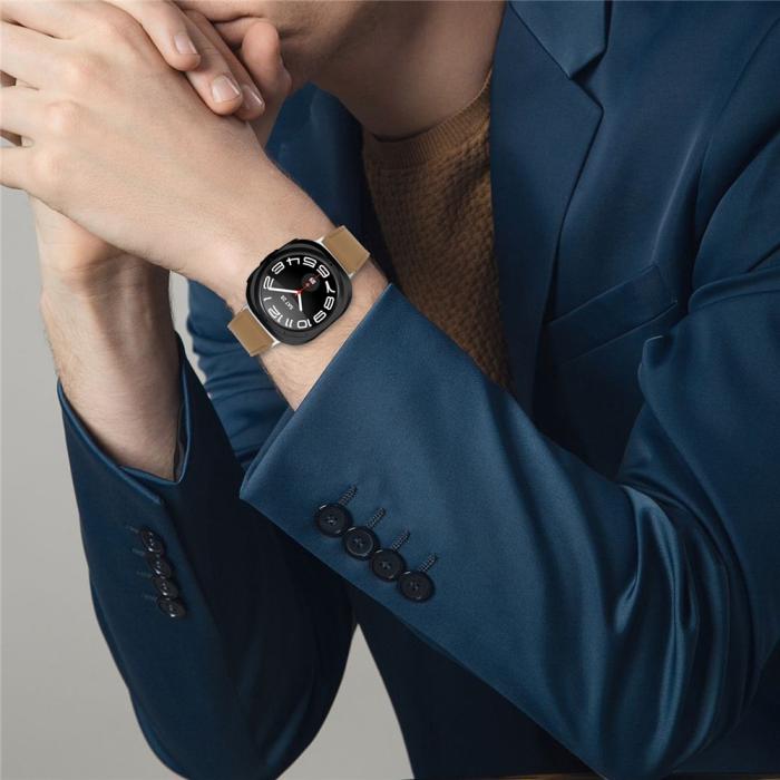 Bild 4,  Galaxy Watch 8 46/44/40 mm Armband Äkta Läder Ljus Brun