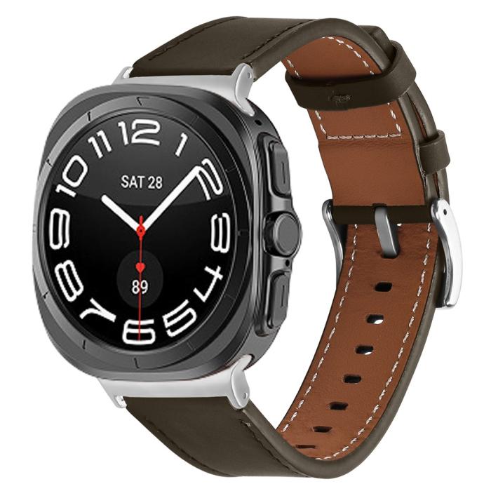 Bild 2,  Galaxy Watch 8 46/44/40 mm Armband Äkta Läder Mörk Brun