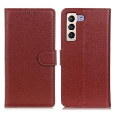  Samsung Galaxy S23 Plus Fodral Litchi L&auml;der Brun