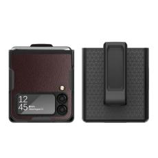  Samsung Galaxy Z Flip 4 Skal Litchi Med B&auml;lteskl&auml;mma Brun