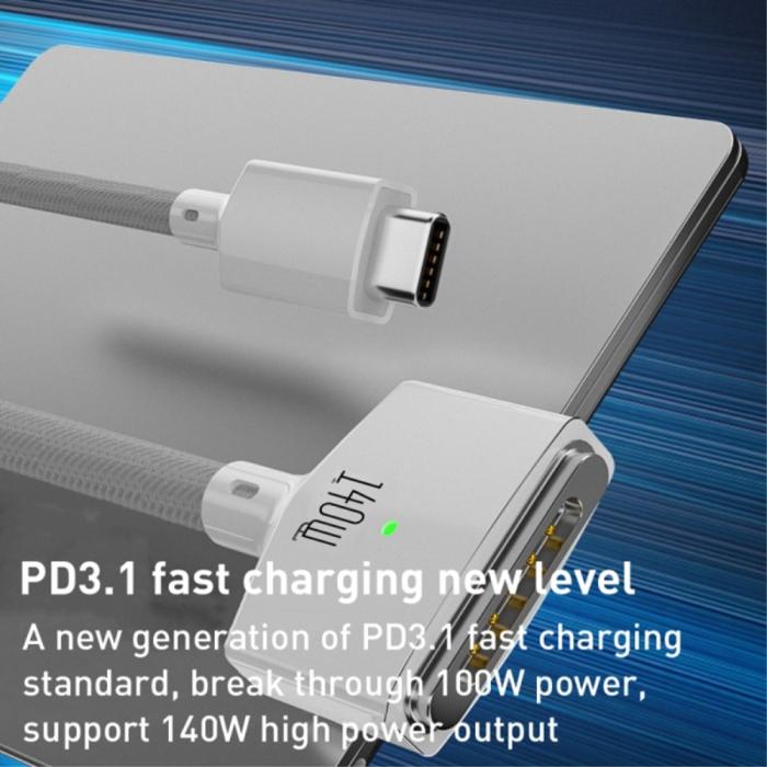 Bild 6,  2m 140W PD USB-C - MagSafe 3 Magnetisk Nylon Kabel Blå