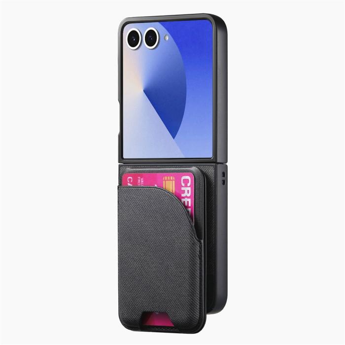 Bild 2,  Galaxy Z Flip 7 Skal Inkl. Avtagbart Kortfack Läder Svart