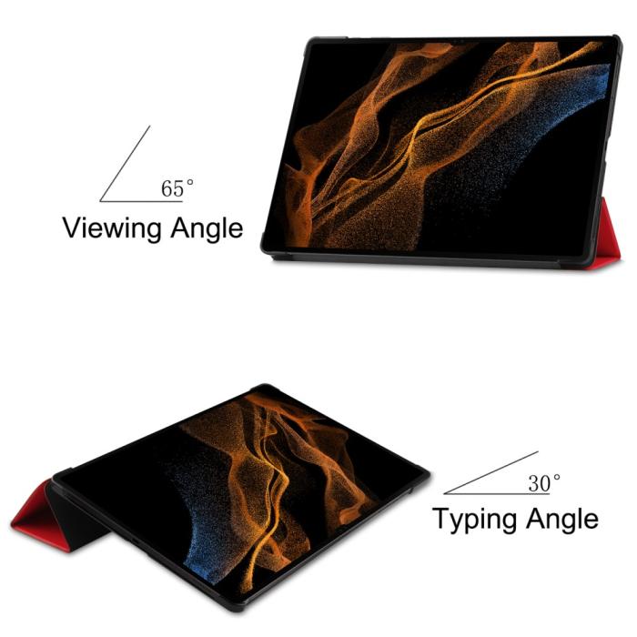 Bild 6,  Samsung Galaxy Tab S9 Ultra Fodral Tri-Fold Läder Röd