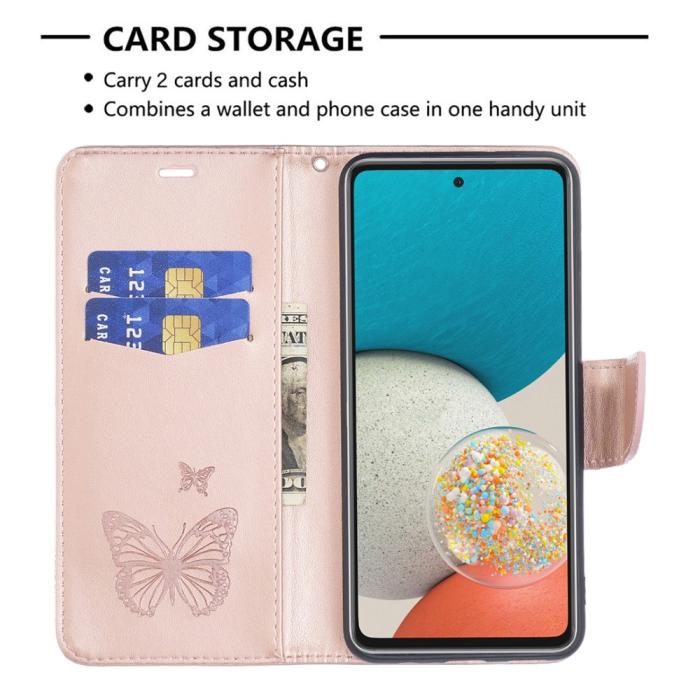 Bild 5,  Samsung Galaxy A53 5G Fodral Tryckta Fjärilar Roséguld