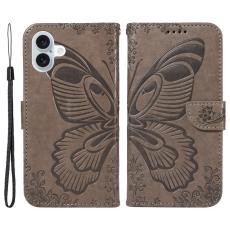  iPhone 16 Plus Fodral Med Fj&auml;ril Tryck Gr&aring;
