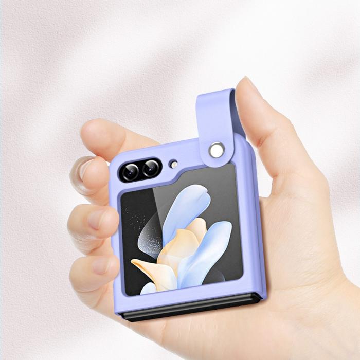 Bild 5,  Galaxy Z Flip 6 / 7 FE Skal Med Finger Strap Läder Svart