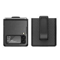  Samsung Galaxy Z Flip 4 Skal Litchi Med B&auml;lteskl&auml;mma Gr&aring;