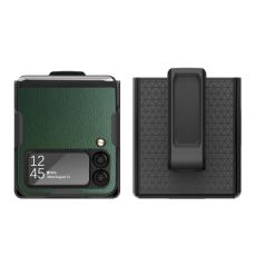  Samsung Galaxy Z Flip 4 Skal Litchi Med B&auml;lteskl&auml;mma Gr&ouml;n