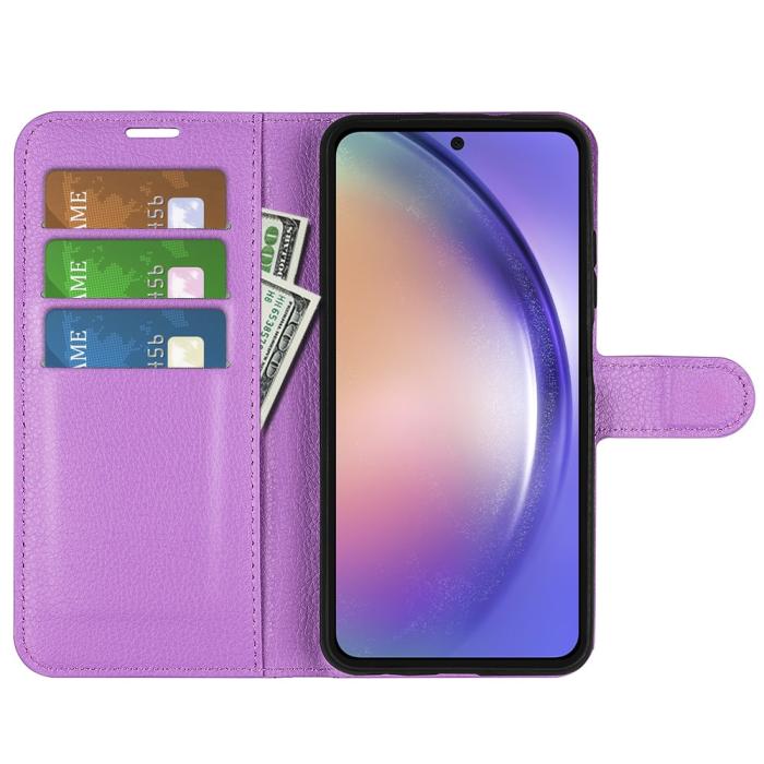 Bild 2,  Samsung Galaxy A55 5G Fodral Litchi Läder Lila