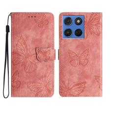  Motorola Edge 70 Fodral Med Fj&auml;ril Tryck Rosa
