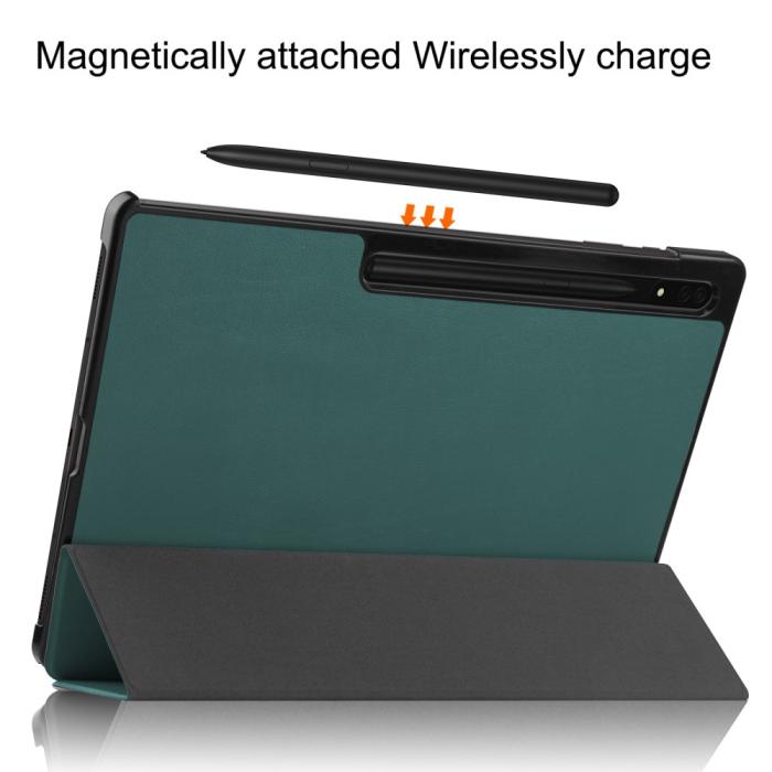 Bild 4,  Samsung Galaxy Tab S9 Ultra Fodral Tri-Fold Läder Svartgrön