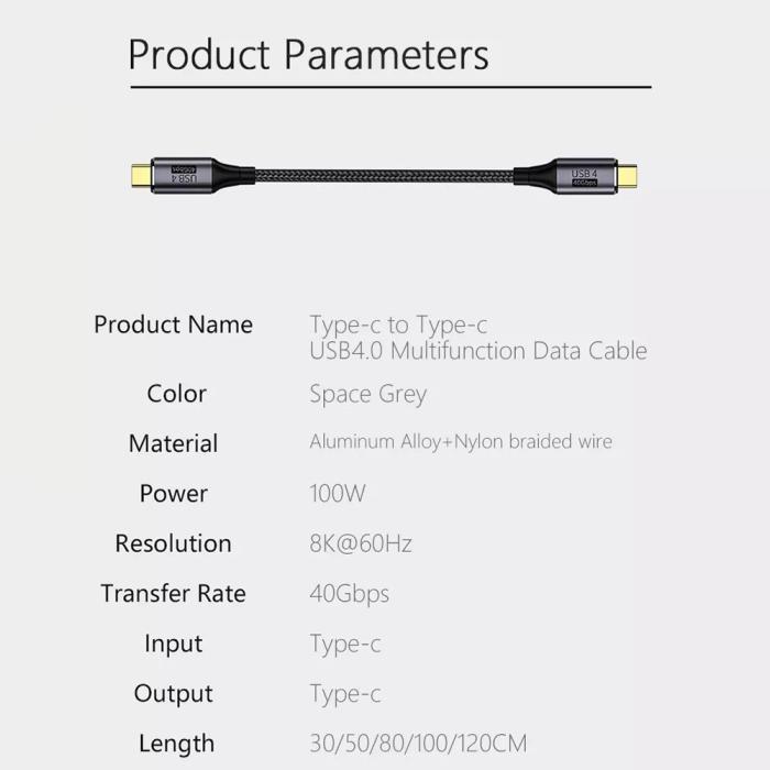 Bild 6,  80cm 100W Thunderbolt 3/4 Kabel USB-C - USB-C 8K/60Hz Svart