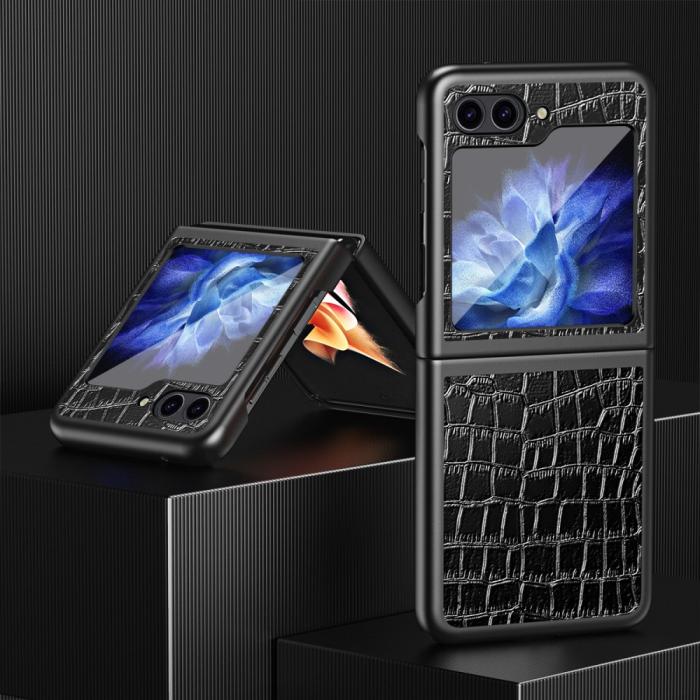 Bild 2,  Galaxy Z Flip 6 / 7 FE Skal Krokodil Textur Läder Svart
