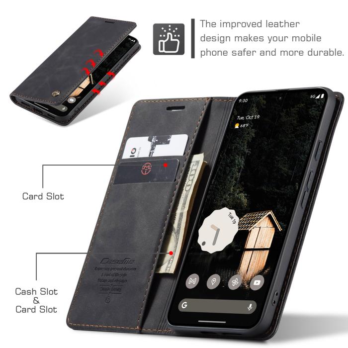 Bild 3, CASEME CASEME Google Pixel 10a Fodral Flip Retro Läder Svart
