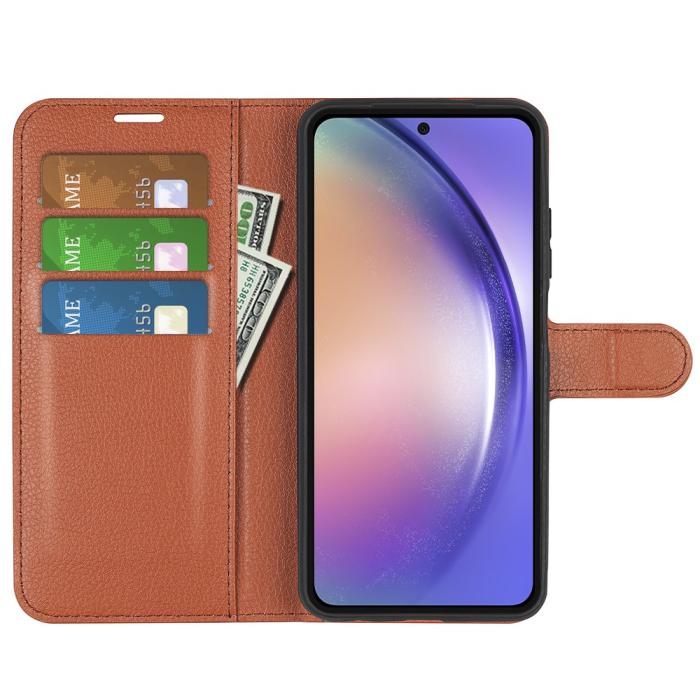 Bild 2,  Samsung Galaxy A55 5G Fodral Litchi Läder Brun