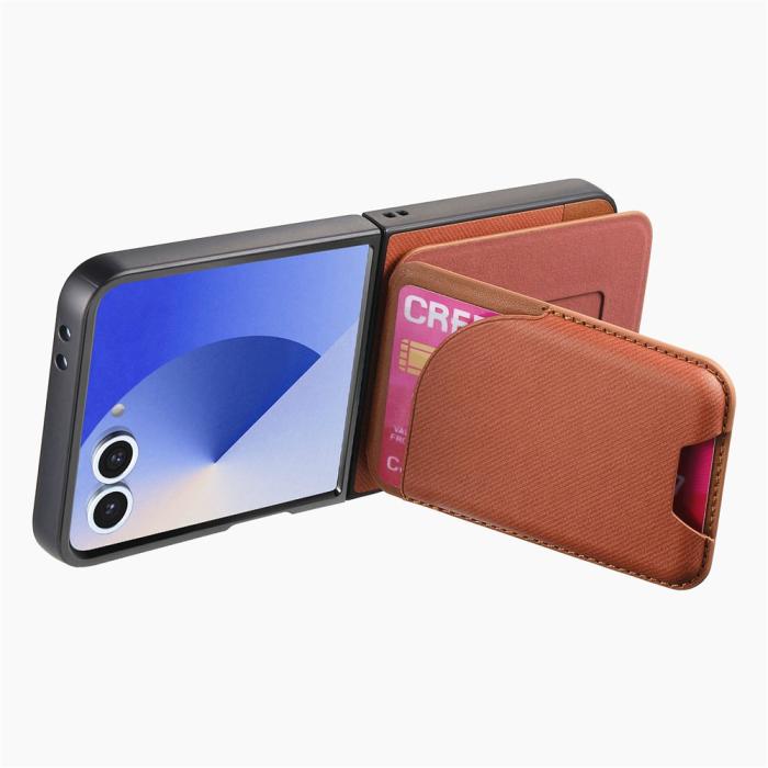 Bild 3,  Galaxy Z Flip 7 Skal Inkl. Avtagbart Kortfack Läder Brun