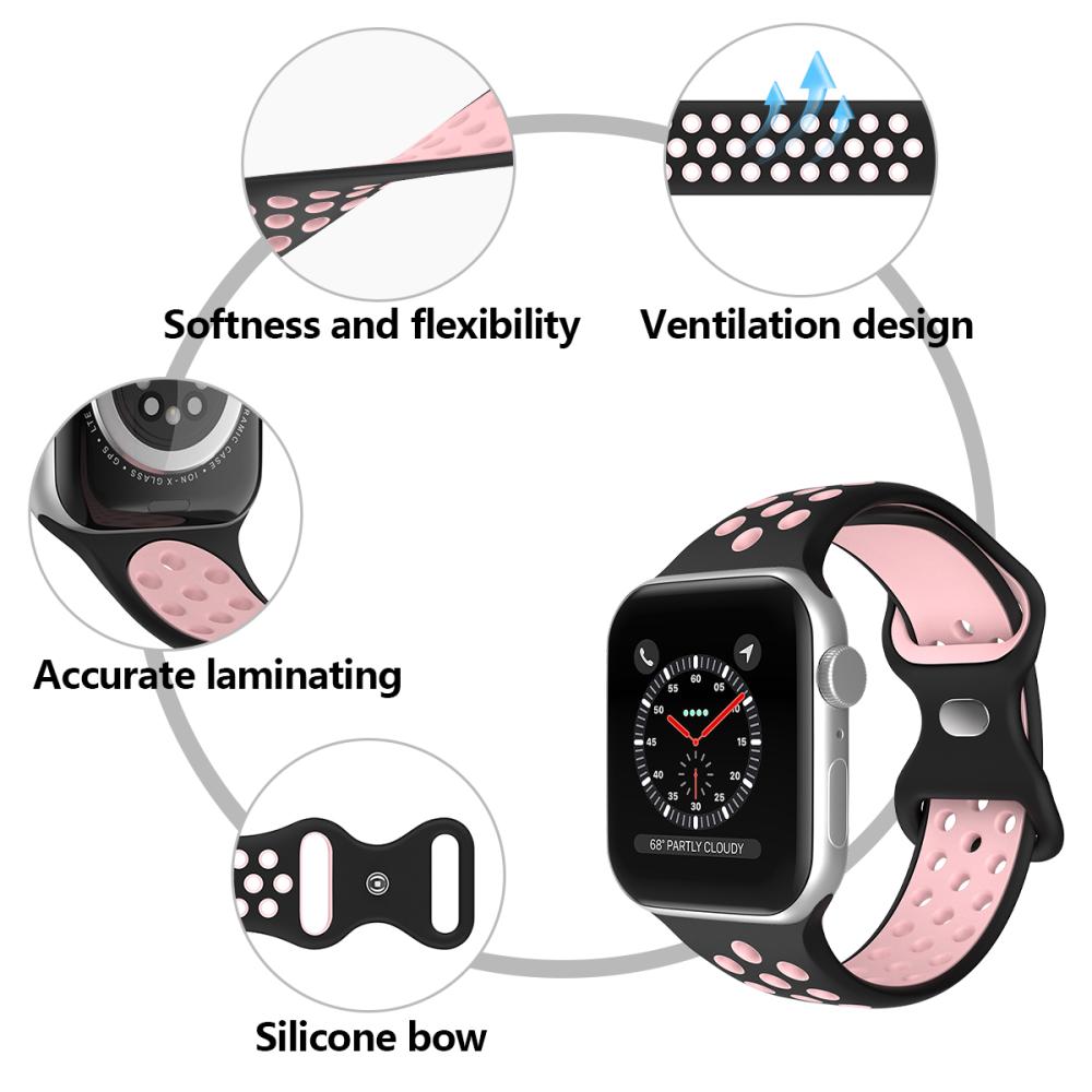 ColorPop Sportarmband Dual-Color Apple Watch 42/41/40/38 mm (S/M) Svart/Rosa