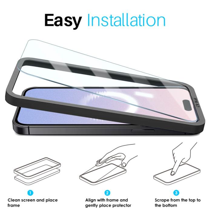 Bild 6, NORTHJO NORTHJO iPhone 16 Plus Skärmskydd Härdat Glas 2-PACK inkl. Ram