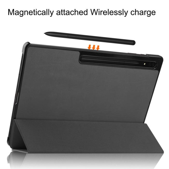 Bild 4,  Samsung Galaxy Tab S9 Ultra Fodral Tri-Fold Läder Grå