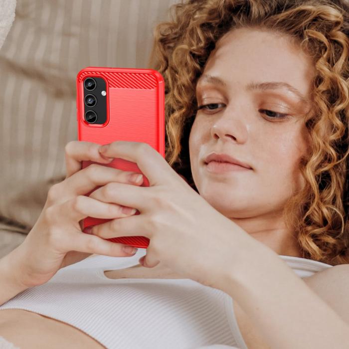 Bild 6,  Samsung Galaxy A15 5G Skal Borstad Stål Textur Röd
