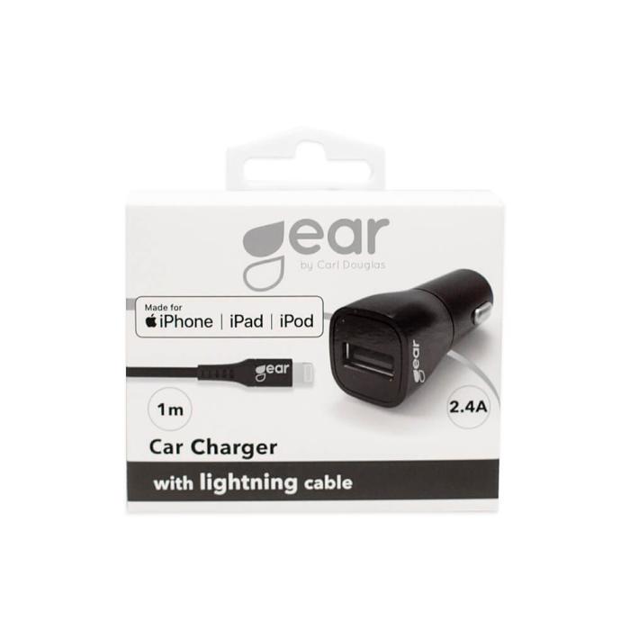 Bild 2, Gear GEAR Billaddare 1xUSB 2.4A Inkl. 1m Lightning MFi Kabel Svart