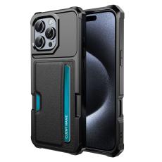  iPhone 16 Pro Max Skal Med Kortfack L&auml;der Svart