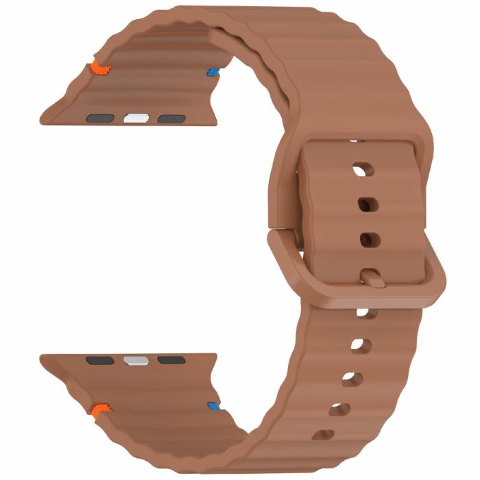 Bild 3,  Apple Watch 42/44/45/46/49 mm Armband Silikon Wave Brun