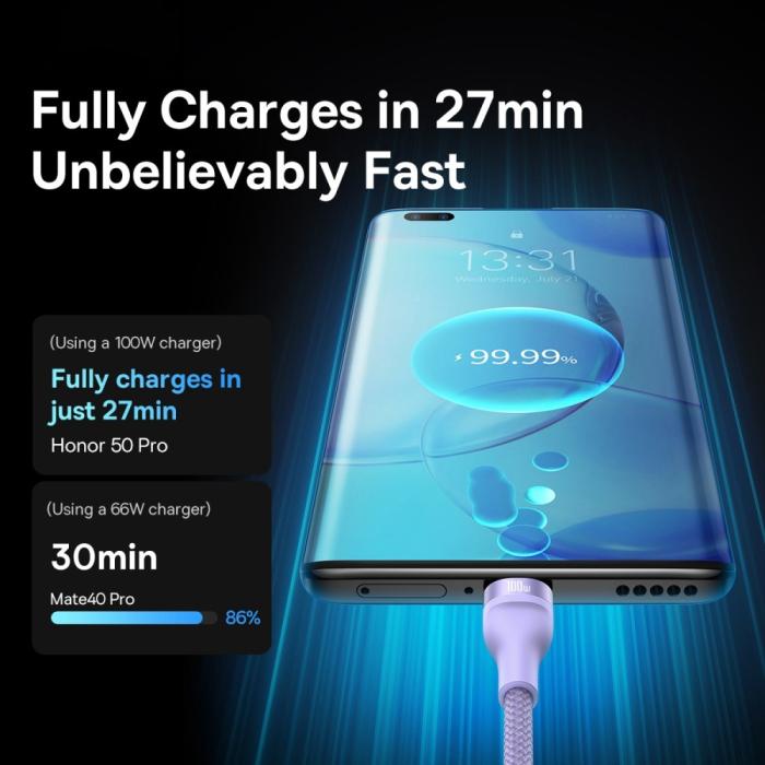 Bild 5, BASEUS BASEUS 1.2 m 100W 3in1 USB-C/Lightning/MicroUSB Lila