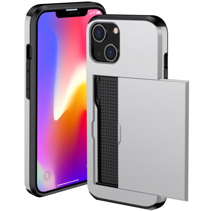 Bild 2,  iPhone 15 Skal Hybrid Med Kortfack Silver