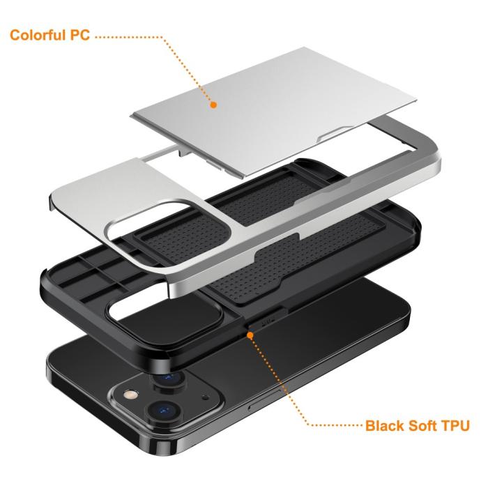 Bild 5,  iPhone 15 Skal Hybrid Med Kortfack Silver