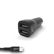 Gear GEAR Billaddare 2xUSB 3.4A USB-C Kabel 1m Svart