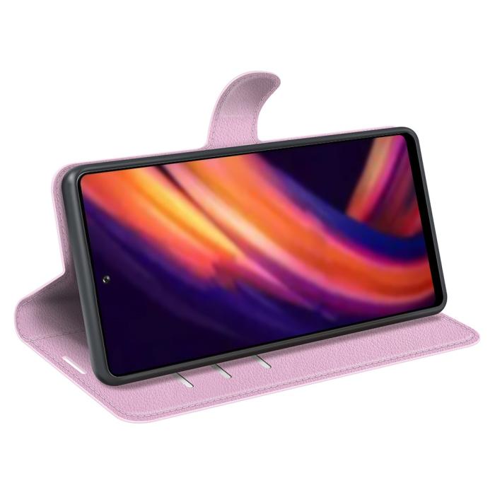 Bild 6,  Motorola Edge 30 Pro Fodral Litchi Textur Ljus Rosa
