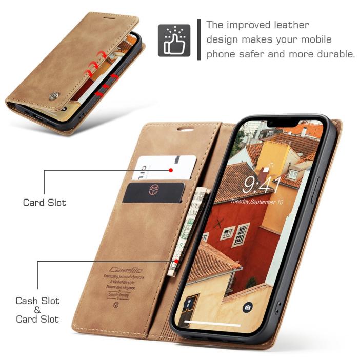 Bild 5, CASEME CASEME iPhone 15 Plus Fodral Flip Retro Läder Brun