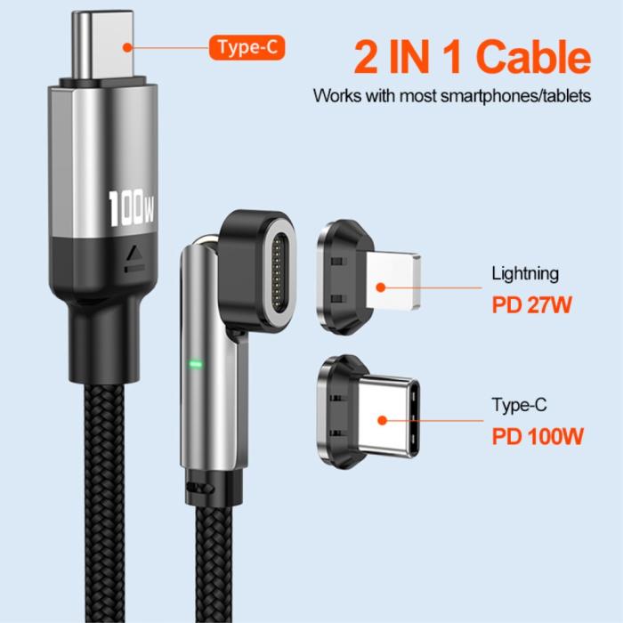 Bild 3, ENKAY ENKAY 1 m 3in1 USB-C - Lightning / USB-C Magnetisk Svart