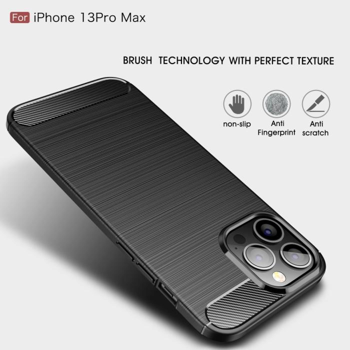 Bild 2,  iPhone 13 Pro Max - Borstad Stål Textur Skal - Svart