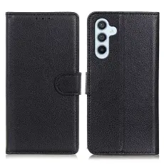  Samsung Galaxy S23 FE Fodral Litchi L&auml;der Svart