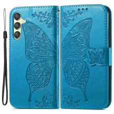 Samsung Galaxy A25 5G Fodral L&auml;der Big Butterfly Bl&aring;
