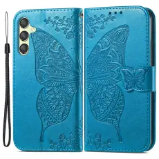  Samsung Galaxy A25 5G Fodral L&auml;der Big Butterfly Bl&aring;