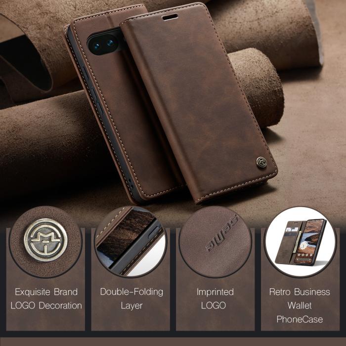 Bild 4, CASEME CASEME Google Pixel 10a Fodral Flip Retro Läder Brun