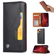  iPhone 14 Fodral Flip L&auml;der Med Frontficka Svart